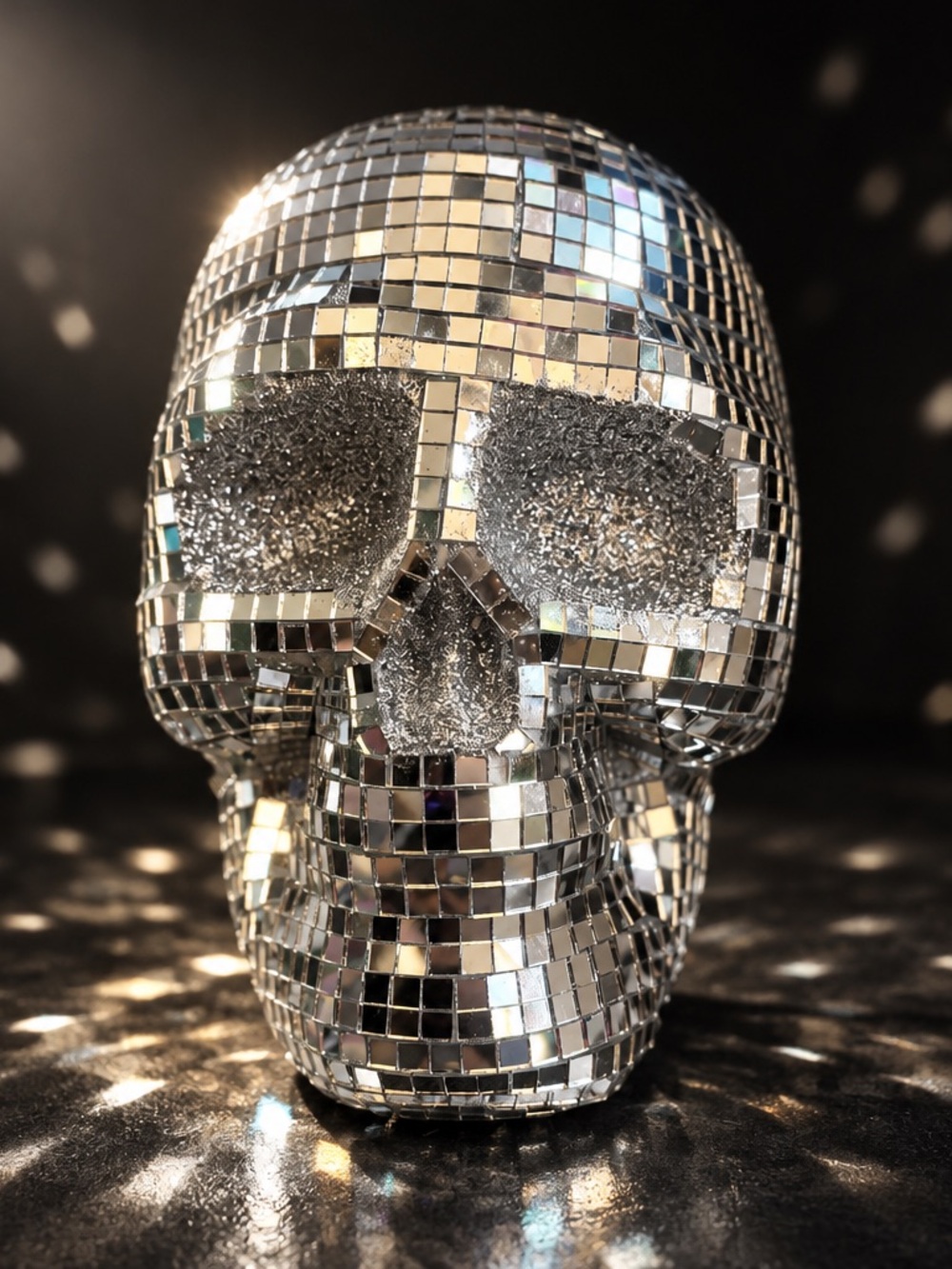 Silver Mosaic Skull Party Accent - Shiny Skull Centerpiece